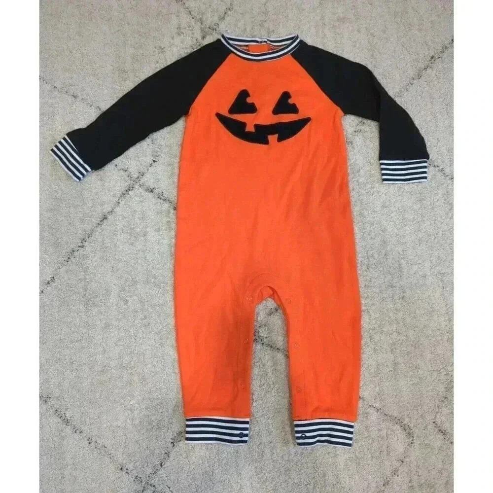 Halloween Romper 18M Toddler Bodysuit‎ Jack-o'-lantern Orange Black Snap Legs